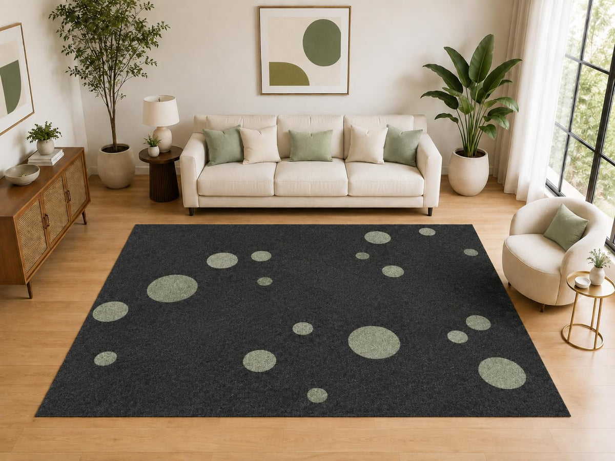 ICE ARMOR Large 6'7" x 9'10" Scattered Polka Dot Area Rug for for Bedroom, Living Room, Soft Low Pile Indoor Rug with Non-Slip Silicone Backing, Charcoal Sage Green
