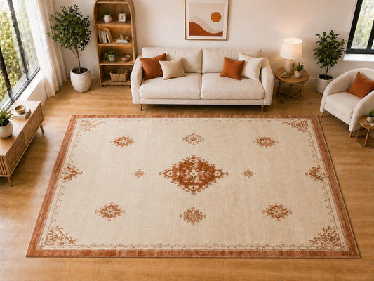 ICE ARMOR "Ultra Light Weight Large 6'7 x 9'10 Rust Medallion Pattern Area Rug for Living Room Bedroom Dining Room Soft Low Pile Indoor Carpet Vintage Inspired Floor Decor