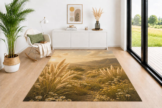 ICE ARMOR 5' x 7' Golden Color Pampas Area Rug for Living Room, Soft Low Pile Indoor Rug with Non-Slip Silicone Backing, Decorative Carpet for Bedroom, Office, Family Room, Multicolor