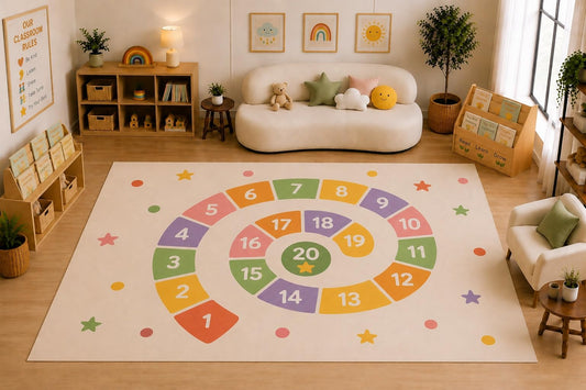 ICE ARMOR Large 6'7" x 9'10" Number Spiral Learning Area Rug for Kids Room, Classroom, Bedroom, Playroom Decor, Soft Low Pile Indoor Rug with Non-Slip Silicone Backing, Cream Multicolor