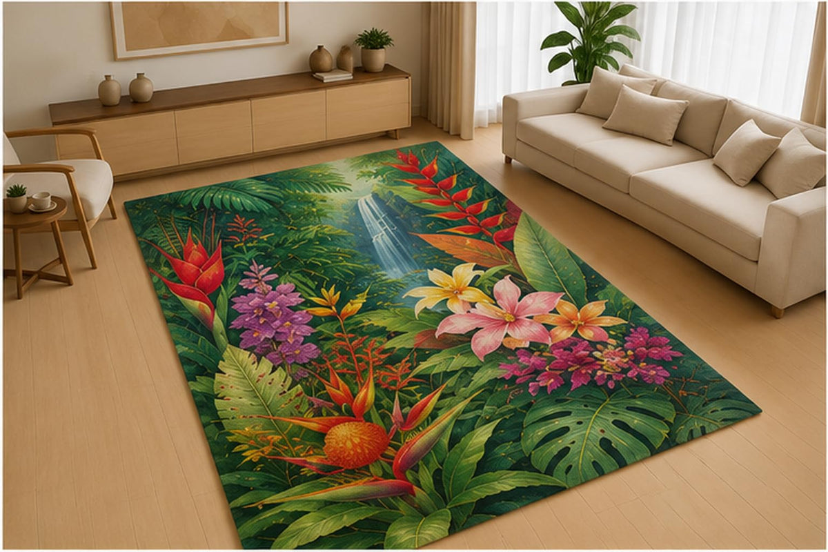 ICE ARMOR 5' x 7' Dreamy Wildflower Meadow Area Rug, Soft Low Pile Indoor Rug with Non-Slip Silicone Backing for Living Room, Bedroom, Nursery, Kids Room, Family Room, Kids & Pets, Multicolor