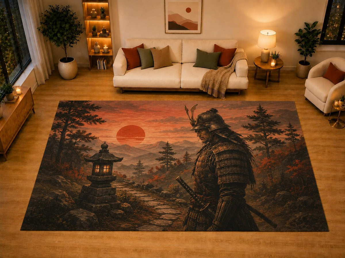 ICE ARMOR "Ultra Light Weight Large 6'7" x 9'10" Sunset Mountain Warrior Area Rug for Living Room Bedroom Dining Area, Soft Low Pile Non-Slip Backing, Orange Black Red Eastern Decor