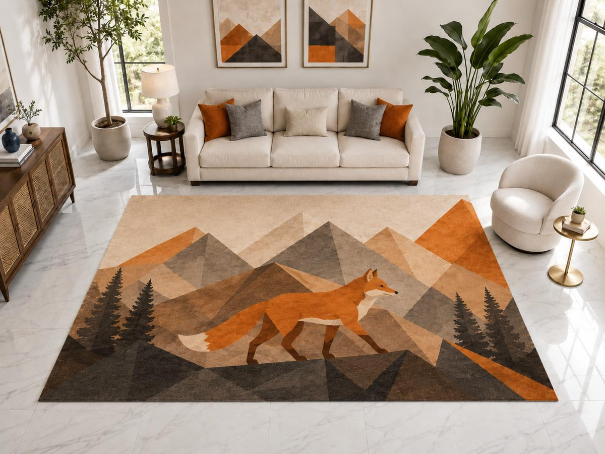 ICE ARMOR "Ultra Light Weight Large 6'7" x 9'10" Mountain Fox Area Rug Carpet Soft Low Pile Indoor Rug and Non-Slip Silicone Backing Brown