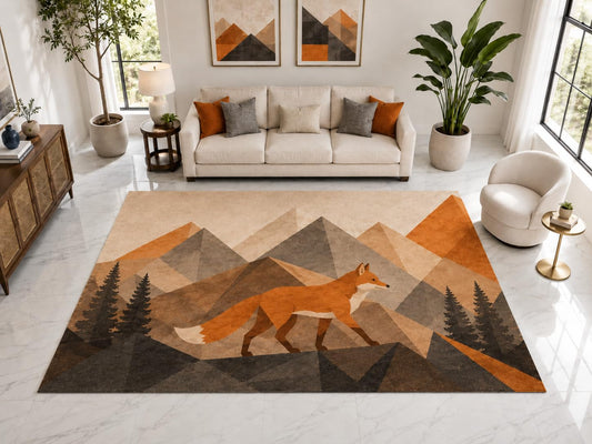 ICE ARMOR "Ultra Light Weight Large 6'7" x 9'10" Mountain Fox Area Rug Carpet Soft Low Pile Indoor Rug and Non-Slip Silicone Backing Brown