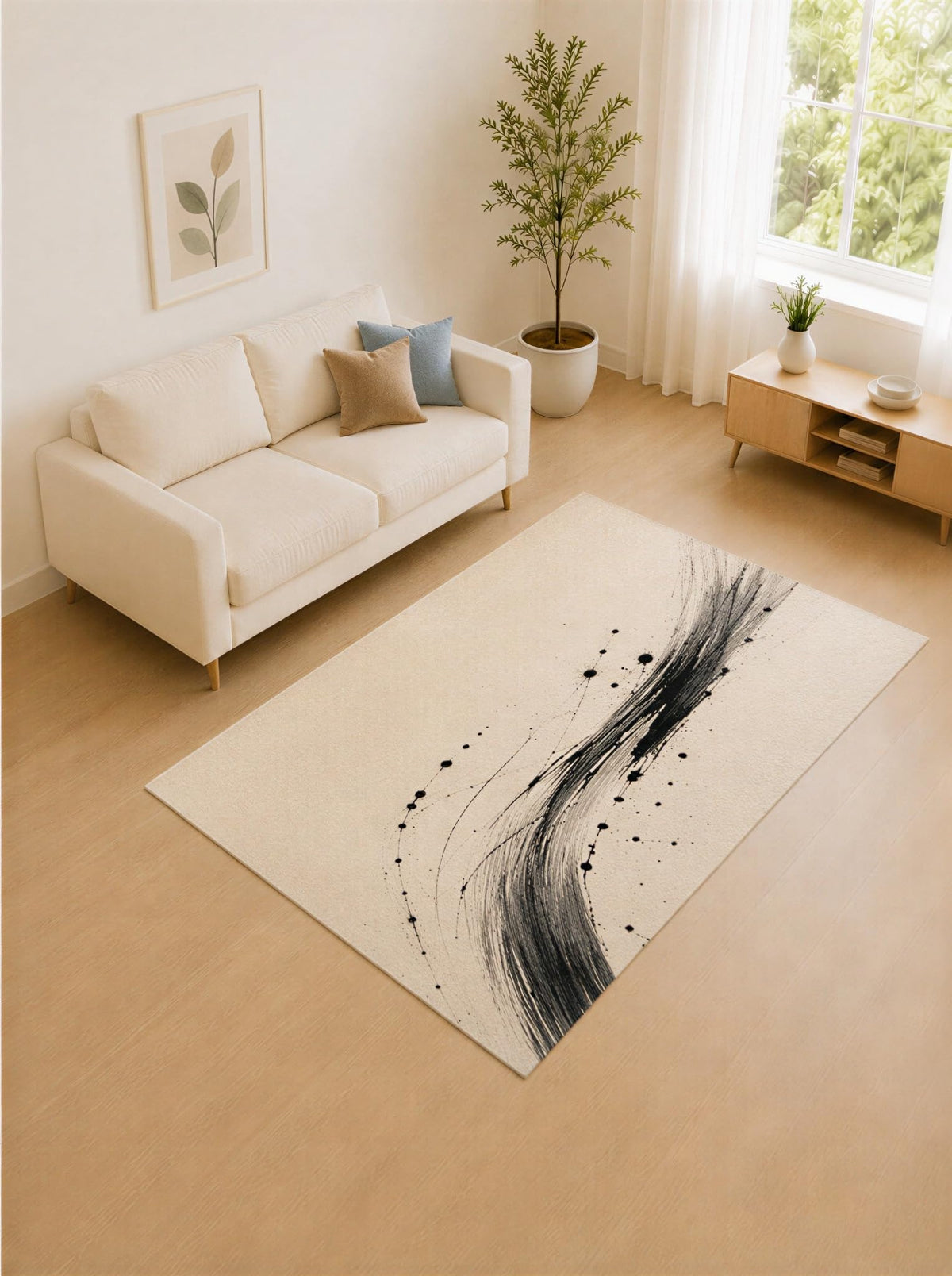 ICE ARMOR 5' x 7' Black and Beige Rising Brush Area Rug for Living Room, Soft Low Pile Carpet with Non-Slip Silicone Backing, Decor for Bedroom and Home Office