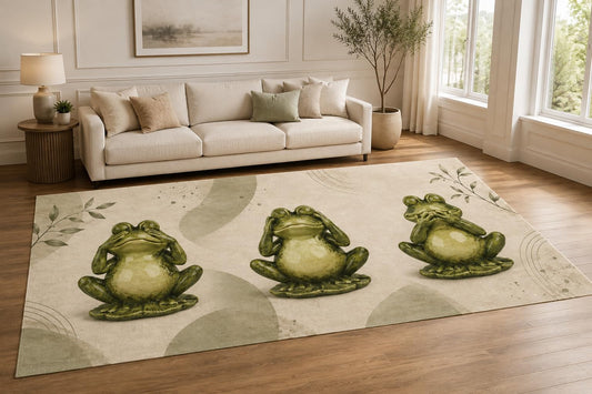 ICE ARMOR "Ultra Lightweight Large 6'7" x 9'10" Lotus Frog Meditation Area Rug for Living Room, Bedroom and Home Office, Soft Low Pile Carpet with Non-Slip Silicone Backing, Green and Cream