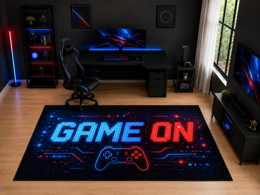 ICE ARMOR "Ultra Light Weight Large 6'7" x 9'10" Game On Controller Rug, Soft Low Pile Indoor Rug, Non-Slip Silicone Backing for Kids Room Black