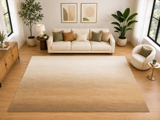 ICE ARMOR "Ultra Light Weight Large 6'7" x 9'10" Warm Ombre Gradient Area Rug for Living Room Bedroom, Soft Low Pile Indoor Rug, Non-Slip Silicone Backing, Tan