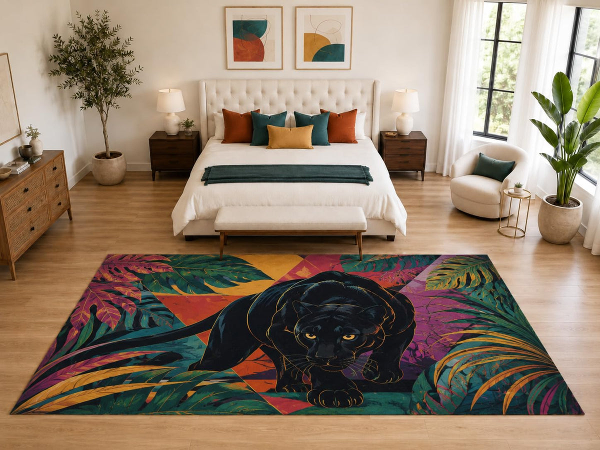 ICE ARMOR "Ultra Light Weight Large 6'7" x 9'10" Tropical Panther Rug, Soft Low Pile Indoor Rug, Non-Slip Silicone Backing for Bedroom Multicolor