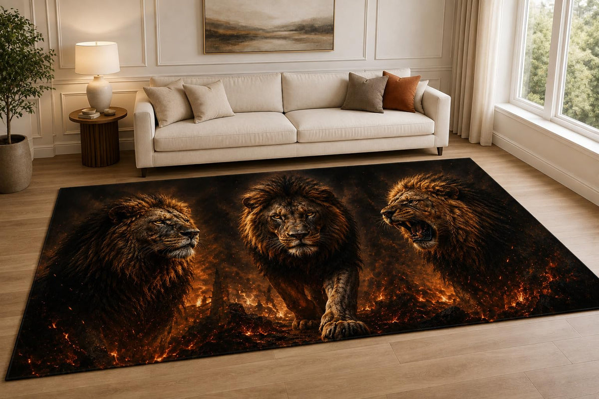 ICE ARMOR "Ultra Lightweight Large 6'7" x 9'10" Fiery Lion Pride Area Rug for Living Room, Bedroom and Home Office, Soft Low Pile Carpet with Non-Slip Silicone Backing, Black and Orange