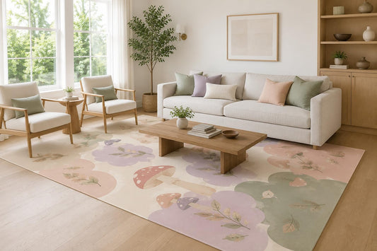 ICE ARMOR Large 6'7" x 9'10" Lavender and Blush Woodland Bloom Area Rug for Living Room, Soft Low Pile Carpet with Non-Slip Silicone Backing, Decor for Bedroom, Dining Area and Home Office