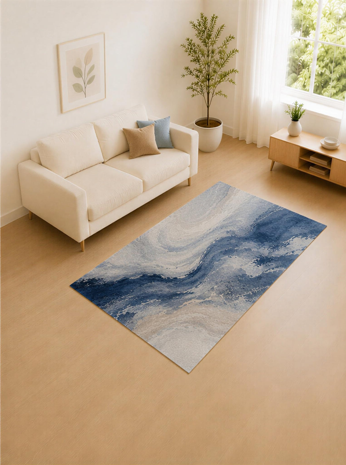 ICE ARMOR 5' x 7' Navy Blue and Ivory Ocean Current Area Rug for Living Room, Soft Low Pile Carpet with Non-Slip Silicone Backing, Decor for Bedroom and Home Office