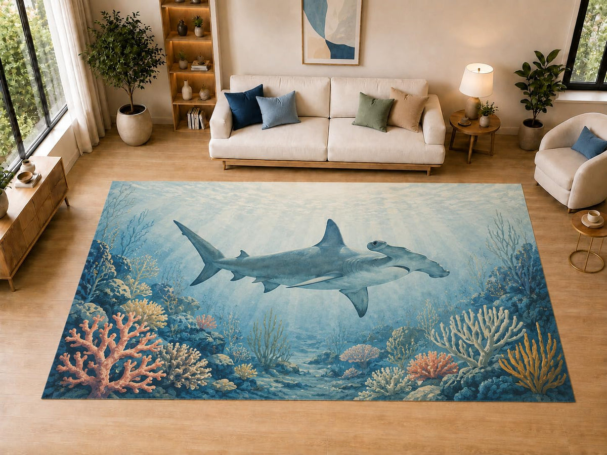 ICE ARMOR "Ultra Light Weight Large 6'7" x 9'10" Hammerhead, Living Room, Bedroom, Dining Room, Office, Family Room, Soft Low Pile Indoor Rug, Non-Slip Silicone Backing, Blue