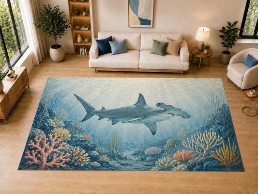 ICE ARMOR "Ultra Light Weight Large 6'7" x 9'10" Hammerhead, Living Room, Bedroom, Dining Room, Office, Family Room, Soft Low Pile Indoor Rug, Non-Slip Silicone Backing, Blue
