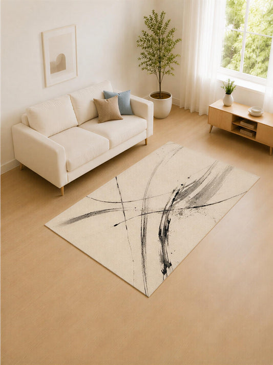 ICE ARMOR 5' x 7' Charcoal Gray and Ivory Crossing Lines Area Rug for Living Room, Soft Low Pile Carpet with Non-Slip Silicone Backing, Decor for Bedroom and Home Office