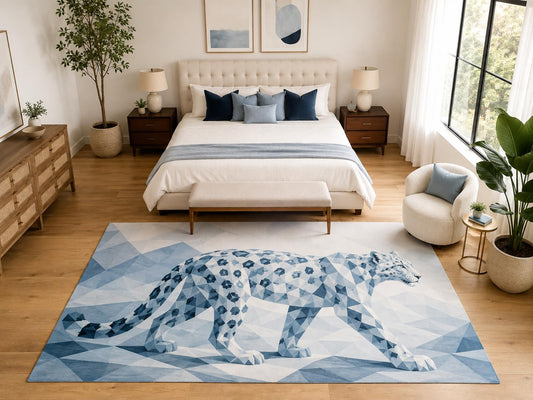 ICE ARMOR "Ultra Light Weight Large 6'7" x 9'10" Snow Leopard Area Rug Carpet Soft Low Pile Indoor Rug and Non-Slip Silicone Backing Blue White
