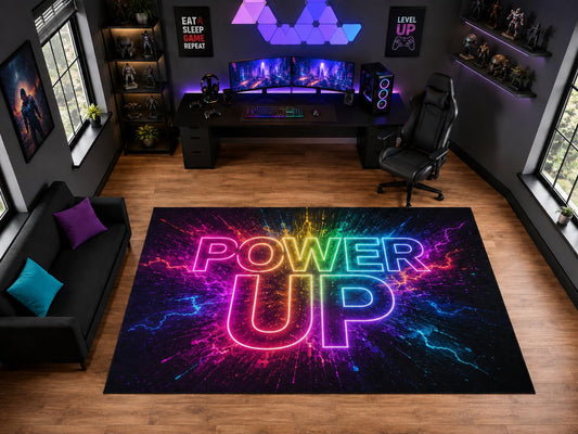ICE ARMOR "Ultra Light Weight Large 6'7" x 9'10" Power Up Rainbow Energy Burst Area Rug for Playroom Decor, Soft Low Pile Indoor Rug with Non-Slip Silicone Backing, Black Multicolor