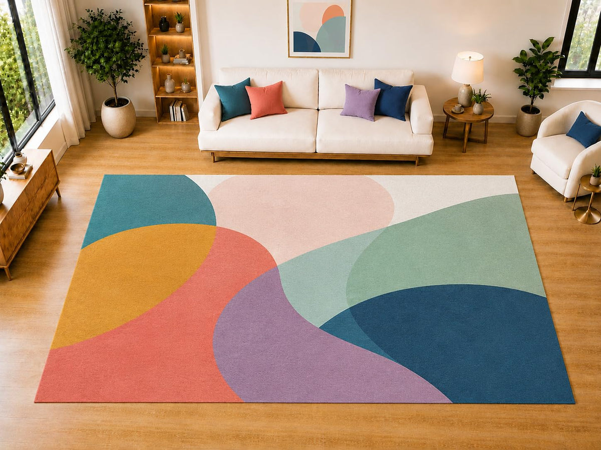 ICE ARMOR "Ultra Light Weight Large 6'7 x 9'10 Overlapping Rounded Forms Area Rug for Living Room, Dining Room, and Bedroom, Soft Low Pile Indoor Rug, Modern Floor Decor