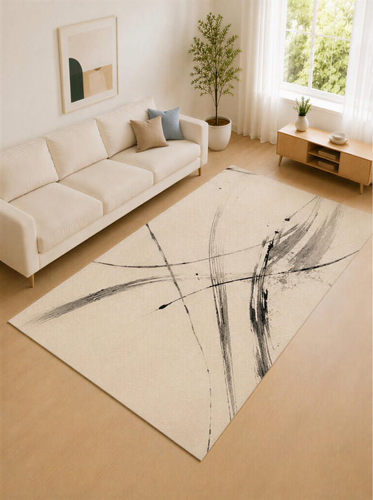 ICE ARMOR Large 6'7" x 9'10" Charcoal Gray and Ivory Crossing Lines Area Rug for Living Room, Soft Low Pile Carpet with Non-Slip Silicone Backing, Decor for Bedroom and Home Office