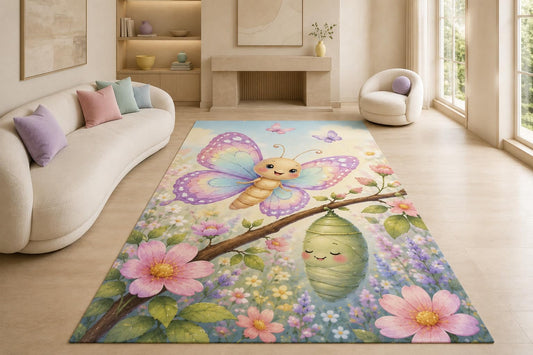 ICE ARMOR "Ultra Lightweight Large 6'7" x 9'10" Butterfly Cocoon Area Rug for Living Room, Bedroom and Home Office, Soft Low Pile Carpet with Non-Slip Silicone Backing, Pink and Purple