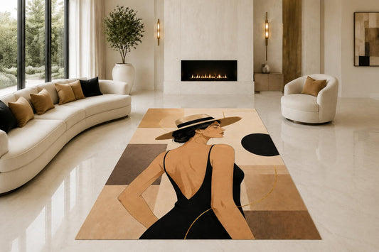 ICE ARMOR "Ultra Lightweight Large 6'7" x 9'10" Woman Area Rug for Living Room, Bedroom and Home Office, Soft Low Pile Carpet with Non-Slip Silicone Backing, Black and Tan