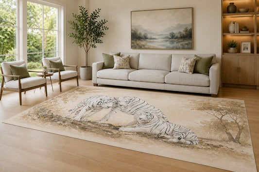 ICE ARMOR Large 6'7" x 9'10" Taupe and Cream Tiger Trio Area Rug for Living Room, Soft Low Pile Carpet with Non-Slip Silicone Backing, Decor for Bedroom and Home Office