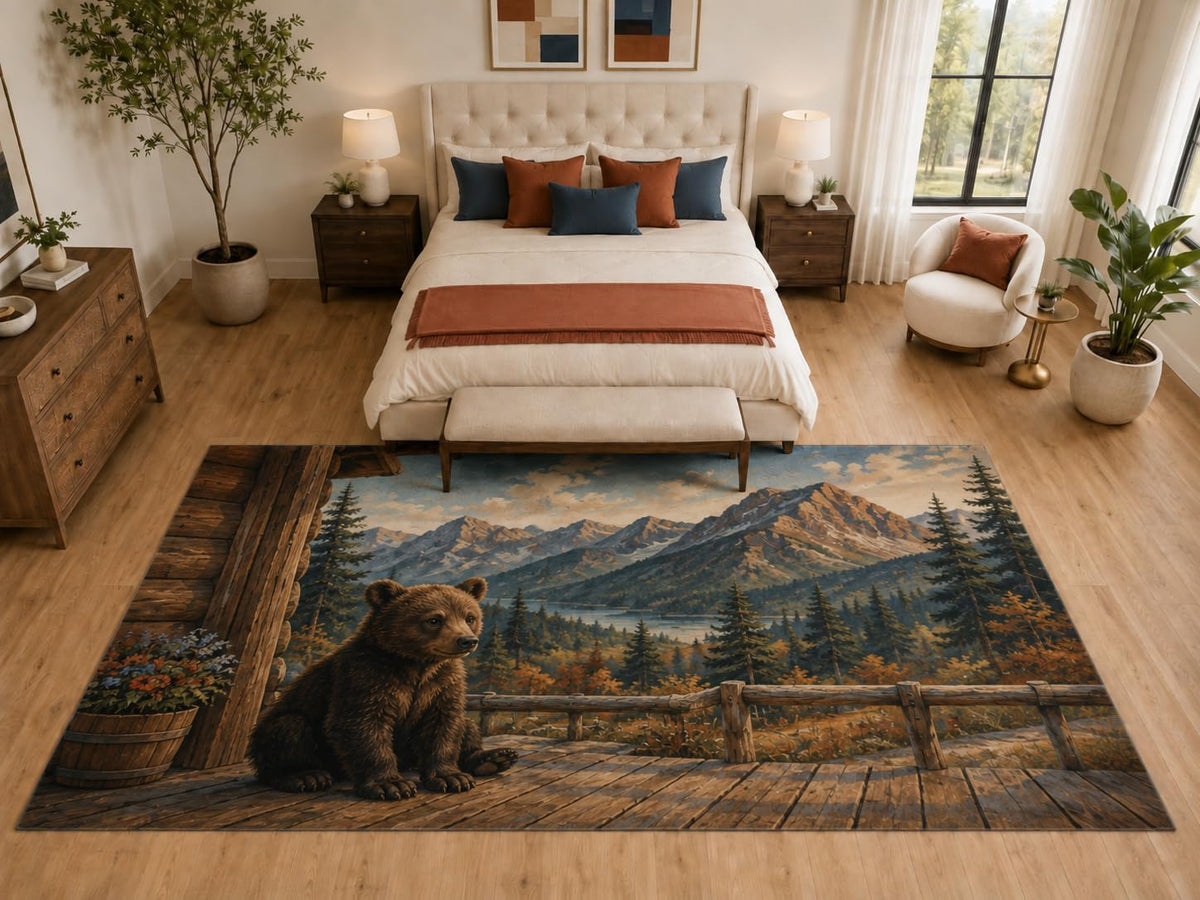 ICE ARMOR "Ultra Light Weight Large 6'7" x 9'10" Bear Cub Cabin Rug, Soft Low Pile Indoor Rug and Non-Slip Silicone Backing, Bedroom, Brown