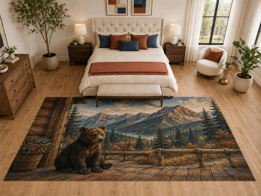 ICE ARMOR "Ultra Light Weight Large 6'7" x 9'10" Bear Cub Cabin Rug, Soft Low Pile Indoor Rug and Non-Slip Silicone Backing, Bedroom, Brown