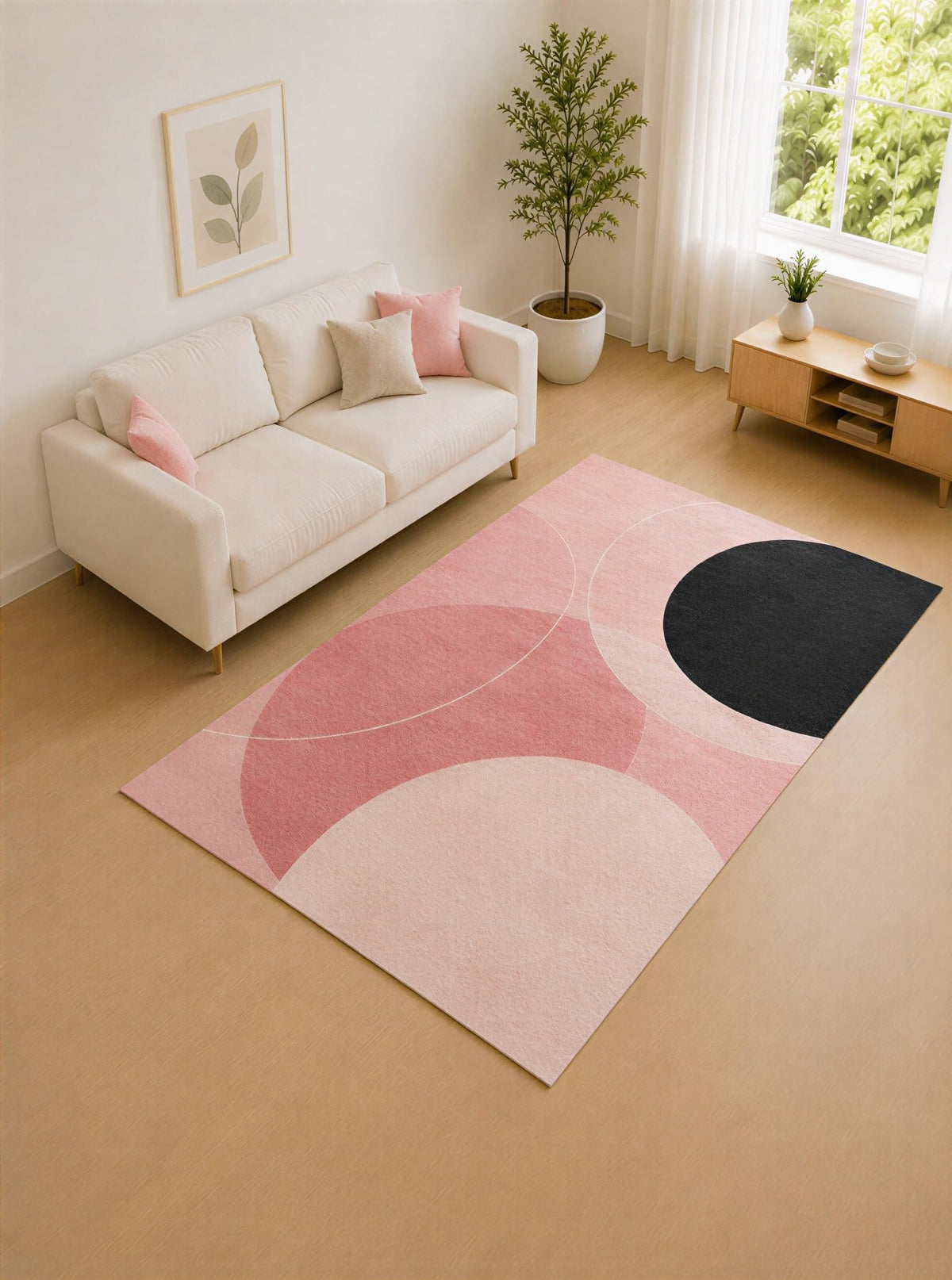 ICE ARMOR "Ultra Lightweight 5' x 7' Pink and Black Abstract Curved Shape Area Rug for Living Room, Bedroom and Home Office, Soft Low Pile Carpet with Non-Slip Silicone Backing