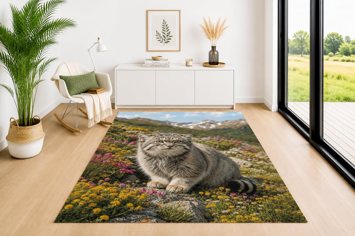 ICE ARMOR 5' x 7' Pallas's Cat Area Rug for Living Room, Soft Low Pile Indoor Rug with Non-Slip Silicone Backing, Decorative Carpet for Bedroom, Office, Kids & Pets, Gray