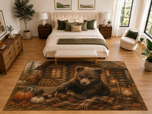 ICE ARMOR "Ultra Light Weight Large 6'7" x 9'10" Bear Cub Log Cabin Rug, Soft Low Pile Indoor Rug, Non-Slip Silicone Backing for Kids Room Brown