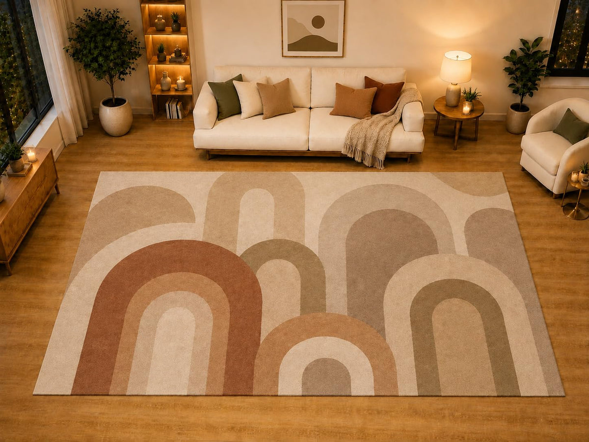 ICE ARMOR "Ultra Light Weight Large 6'7" x 9'10" Nested Rainbow Arches Area Rug for Living Room, Bedroom, Dining Room, Soft Low Pile Non-Slip Backing, Rust Olive