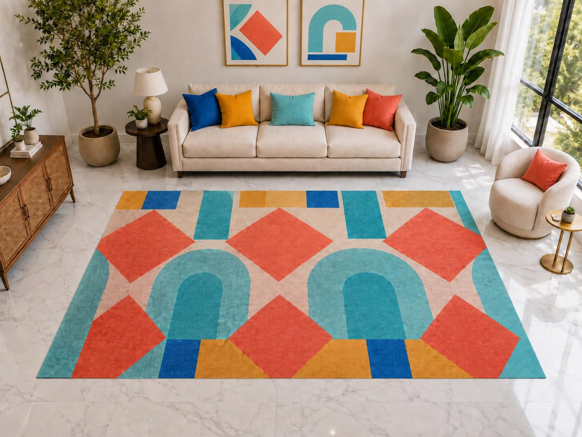 ICE ARMOR "Ultra Light Weight Large 6'7" x 9'10" Diamond Arch Area Rug Carpet Soft Low Pile Indoor Rug and Non-Slip Silicone Backing Aqua