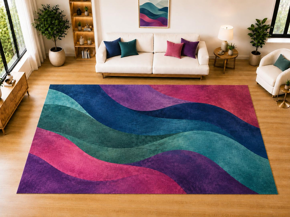 ICE ARMOR "Ultra Light Weight Large 6'7 x 9'10 Jewel Tone Flowing Waves Area Rug for Living Room, Dining Room, and Bedroom, Soft Low Pile Indoor Rug, Elegant Floor Decor