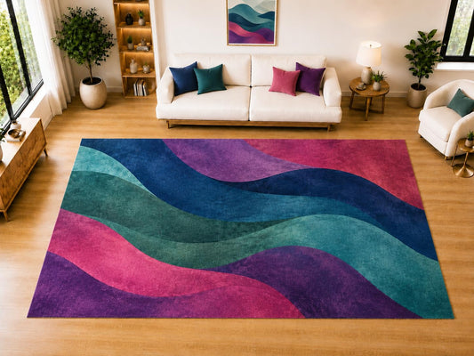 ICE ARMOR "Ultra Light Weight Large 6'7 x 9'10 Jewel Tone Flowing Waves Area Rug for Living Room, Dining Room, and Bedroom, Soft Low Pile Indoor Rug, Elegant Floor Decor