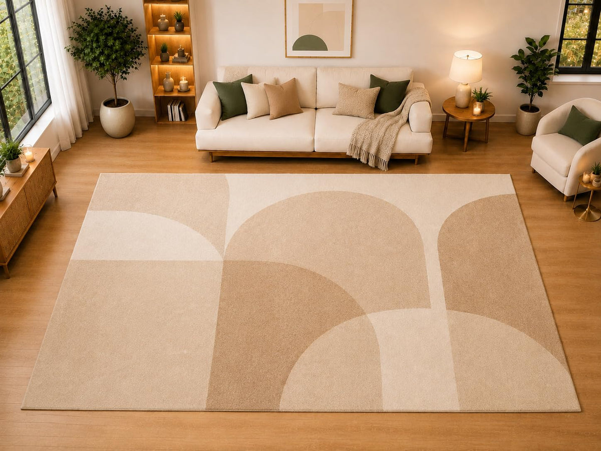 ICE ARMOR "Ultra Light Weight Large 6'7" x 9'10" Soft Arch Blocks Area Rug for Living Room, Bedroom, Dining Room, Soft Low Pile Non-Slip Backing, Sand Cream