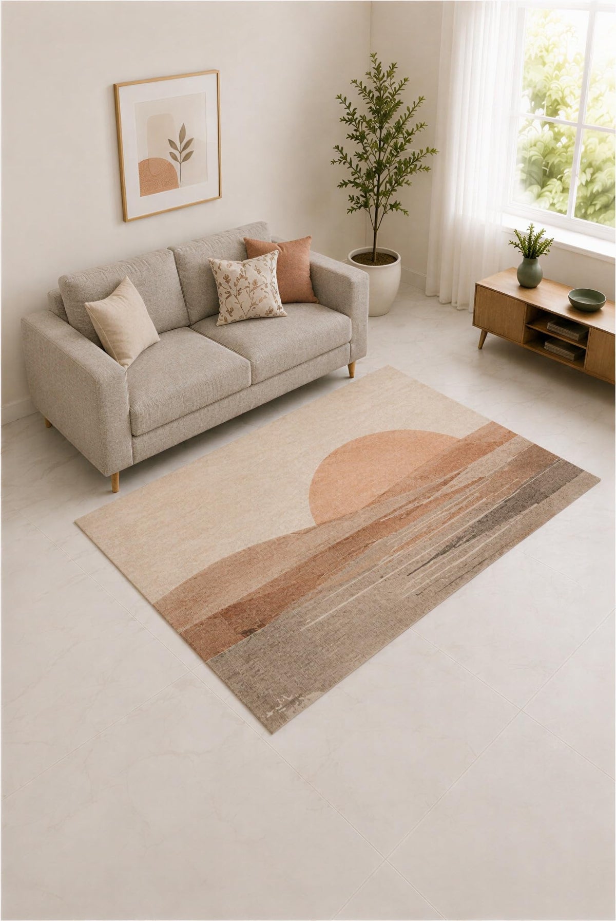 ICE ARMOR "Ultra Lightweight 5' x 7' Apricot and Taupe Sunrise Bands Area Rug for Living Room, Bedroom and Home Office, Soft Low Pile Carpet with Non-Slip Silicone Backing