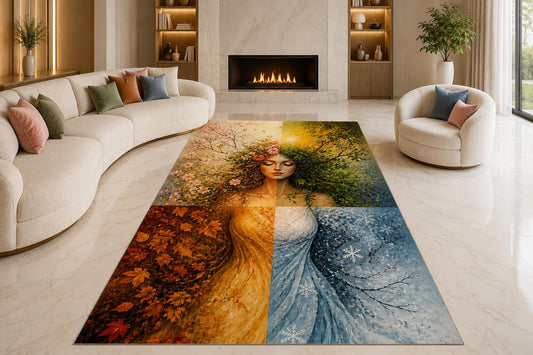 ICE ARMOR "Ultra Lightweight Large 6'7" x 9'10" Four Seasons Goddess Area Rug for Living Room, Bedroom and Home Office, Soft Low Pile Carpet with Non-Slip Silicone Backing, Orange and Blue