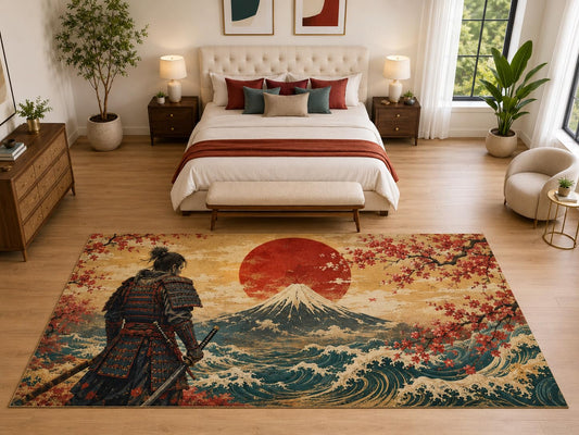 ICE ARMOR "Ultra Light Weight Large 6'7" x 9'10" Samurai Mount Fuji Rug, Soft Low Pile Indoor Rug, Non-Slip Silicone Backing for Bedroom Red