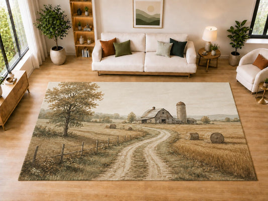 ICE ARMOR "Ultra Light Weight Large 6'7" x 9'10" Harvest Barn Silo Area Rug for Dining, Living Room, Bedroom, Soft Low Pile Indoor Rug with Non-Slip Silicone Backing, Tan Brown