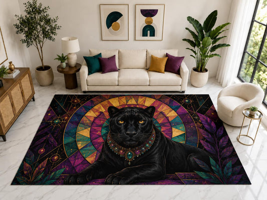 ICE ARMOR "Ultra Light Weight Large 6'7" x 9'10" Panther Mandala Rug, Soft Low Pile Indoor Rug, Non-Slip Silicone Backing for Living Room Purple