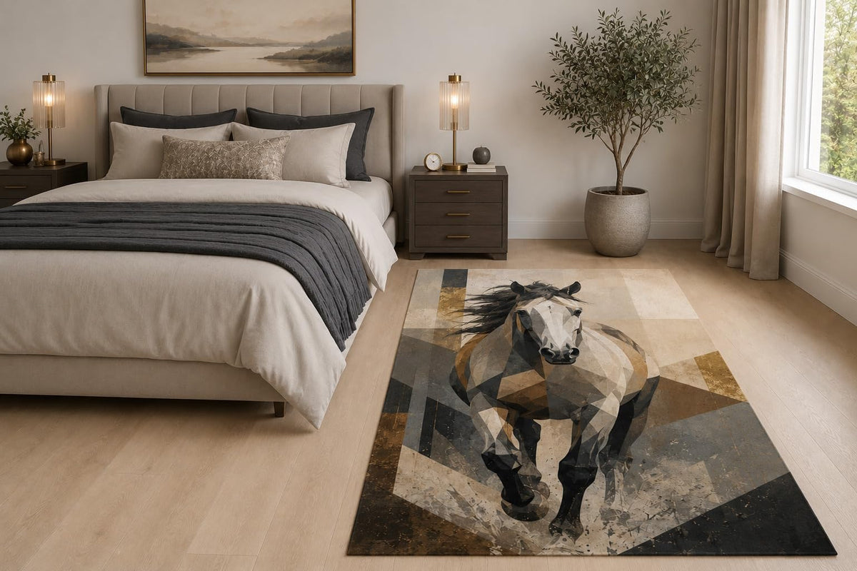 ICE ARMOR "Ultra Light Weight 5' x 7' Geometric Stallion Area Rug for Living Room, Bedroom and Home Office, Soft Low Pile Carpet with Non-Slip Silicone Backing, Gray and Beige