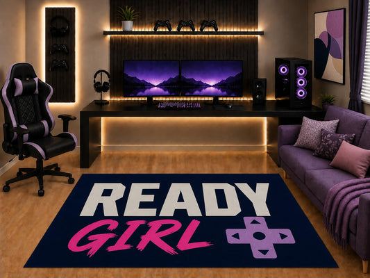 ICE ARMOR "Ultra Light Weight 5' x 7' Ready Girl Gaming Area Rug Pink Purple Retro Gamer Graphic for Girls Teen Bedroom Gaming Room Playroom Non-Slip Silicone Backing Low Pile