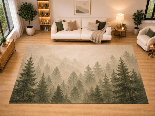 ICE ARMOR "Ultra Light Weight Large 6'7" x 9'10" Misty Pine Forest Area Rug for Living Room, Bedroom, Dining Room, Soft Low Pile Non-Slip Backing, Pine Sage