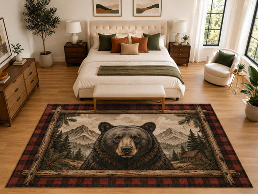 ICE ARMOR "Ultra Light Weight Large 6'7" x 9'10" Grizzly Mountain Plaid Rug, Soft Low Pile Indoor Rug, Non-Slip Silicone Backing for Bedroom Brown