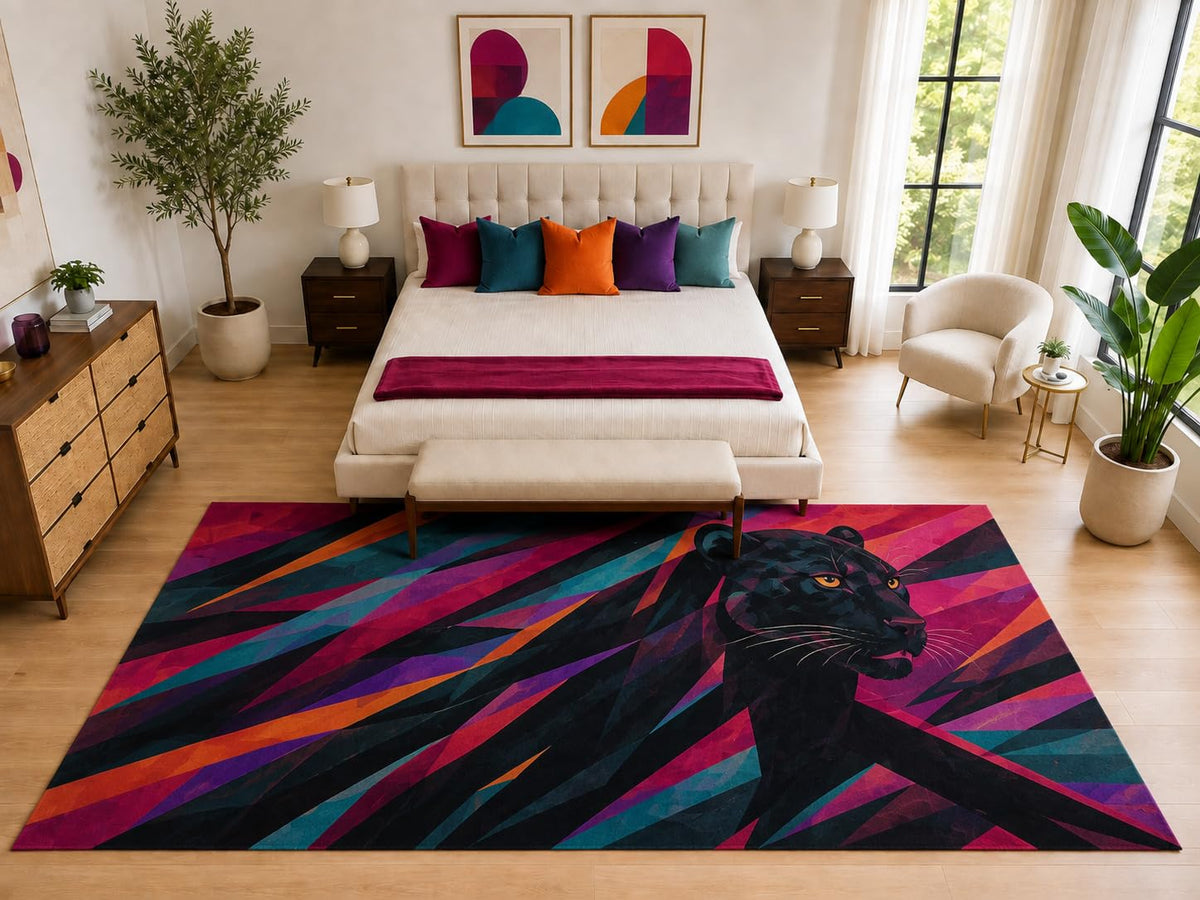 ICE ARMOR "Ultra Light Weight Large 6'7" x 9'10" Abstract Black Panther Rug, Soft Low Pile Indoor Rug, Non-Slip Silicone Backing for Office Magenta