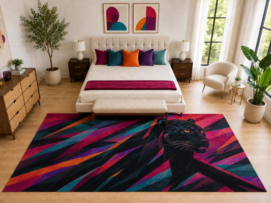 ICE ARMOR "Ultra Light Weight Large 6'7" x 9'10" Abstract Black Panther Rug, Soft Low Pile Indoor Rug, Non-Slip Silicone Backing for Office Magenta