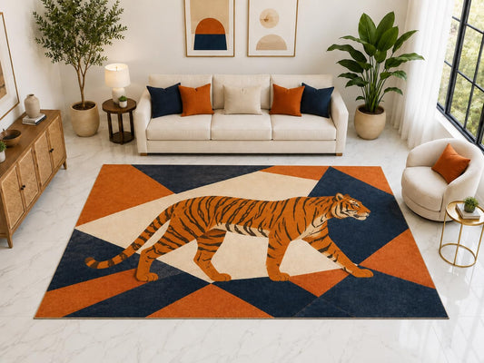 ICE ARMOR "Ultra Light Weight Large 6'7" x 9'10" Tiger Wildlife Area Rug Carpet Soft Low Pile Indoor Rug and Non-Slip Silicone Backing Orange