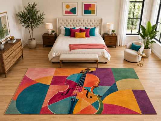 ICE ARMOR "Ultra Light Weight Large 6'7" x 9'10" Violin Art Rug, Soft Low Pile Indoor Rug, Non-Slip Silicone Backing for Bedroom Pink