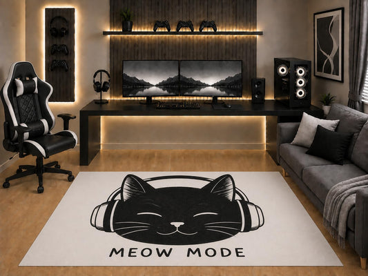 ICE ARMOR "Ultra Light Weight 5' x 7' Black Cat Headphones Area Rug Cute Meow Mode Cartoon Art for Gaming Room Bedroom Kids Room Non-Slip Silicone Backing Low Pile